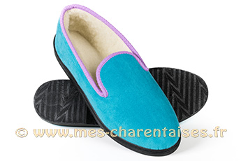 Charentaises été semelle élastomère turquoise/parme